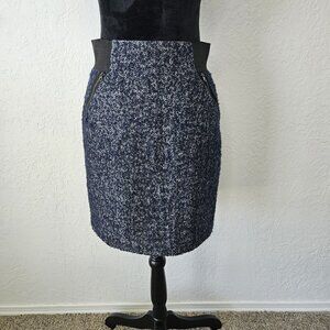 Halogen Wool Blend Skirt Size 8 Tweed Black Blue Office Siren Pencil Corpcore
